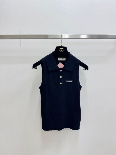 Miu Miu Button-Front Turn-Down Collar Knit Top