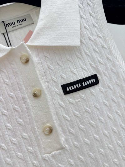 Miu Miu Button-Front Turn-Down Collar Knit Top