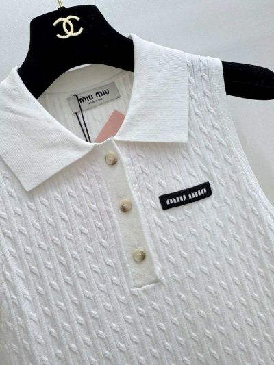 Miu Miu Button-Front Turn-Down Collar Knit Top