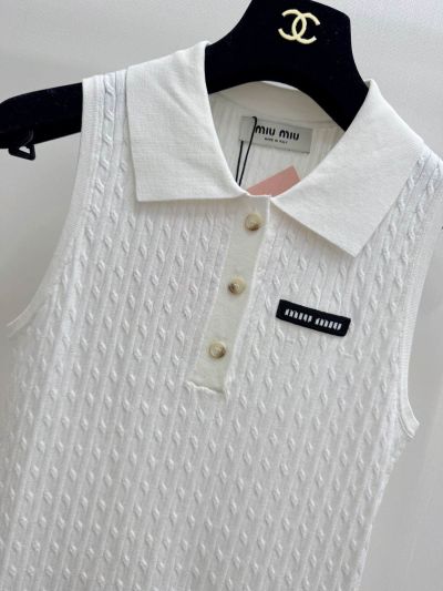 Miu Miu Button-Front Turn-Down Collar Knit Top