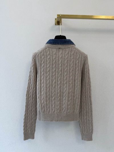 Miu Miu Cashmere Contrast-Trim Cardigan in Beige