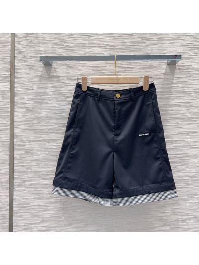 Miu Miu Contrast-Trim Button-Front Pants in Navy