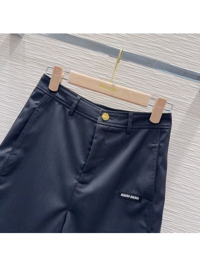 Miu Miu Contrast-Trim Button-Front Pants in Navy