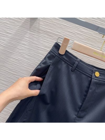 Miu Miu Contrast-Trim Button-Front Pants in Navy