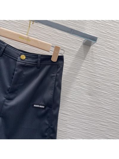 Miu Miu Contrast-Trim Button-Front Pants in Navy