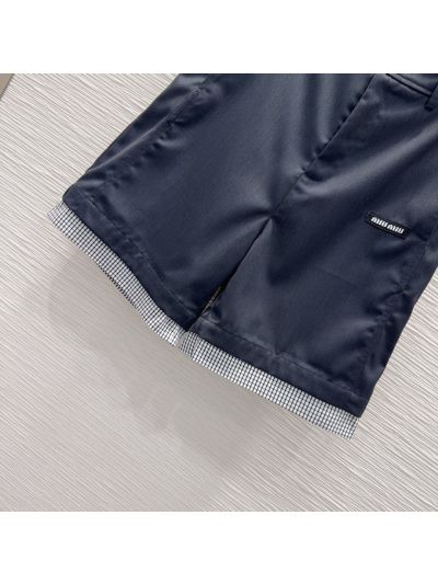 Miu Miu Contrast-Trim Button-Front Pants in Navy