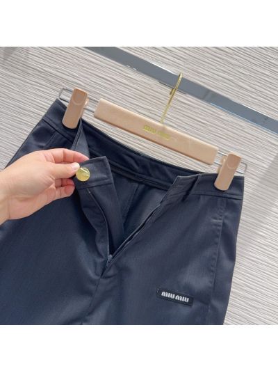 Miu Miu Contrast-Trim Button-Front Pants in Navy