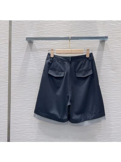 Miu Miu Contrast-Trim Button-Front Pants in Navy
