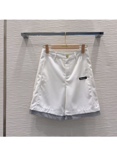 Miu Miu Contrast-Trim Button-Front Pants in White