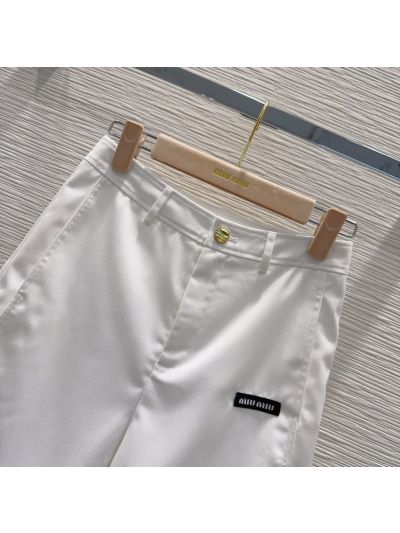 Miu Miu Contrast-Trim Button-Front Pants in White