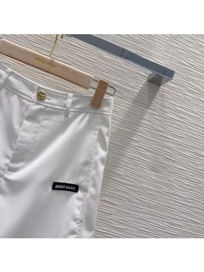 Miu Miu Contrast-Trim Button-Front Pants in White