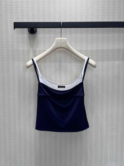 Miu Miu Contrast-Trim Cropped Dress in Navy and White