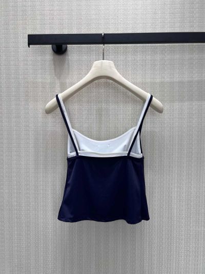 Miu Miu Contrast-Trim Cropped Dress in Navy and White