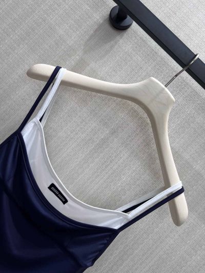 Miu Miu Contrast-Trim Cropped Dress in Navy and White