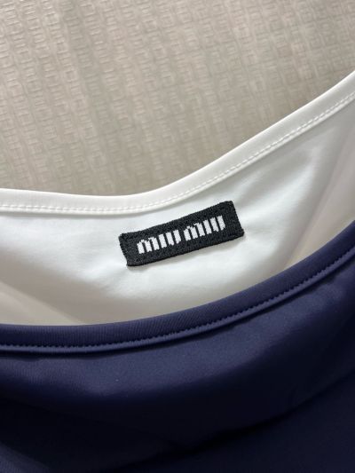 Miu Miu Contrast-Trim Cropped Dress in Navy and White