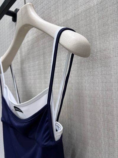 Miu Miu Contrast-Trim Cropped Dress in Navy and White