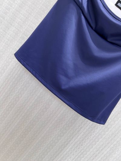 Miu Miu Contrast-Trim Cropped Dress in Navy and White