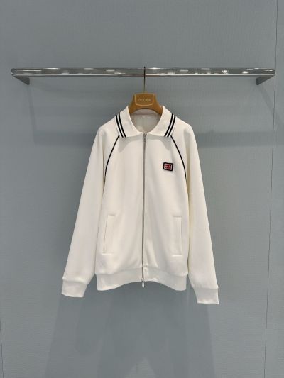 Miu Miu Contrast-Trim Long Sleeve Jacket in White