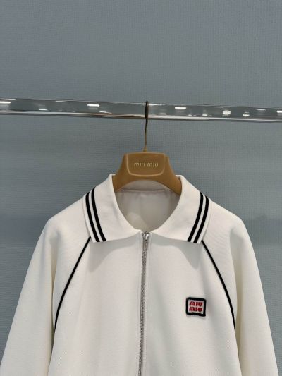 Miu Miu Contrast-Trim Long Sleeve Jacket in White