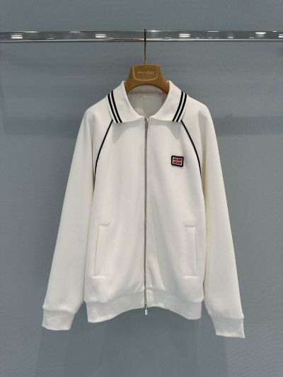 Miu Miu Contrast-Trim Long Sleeve Jacket in White