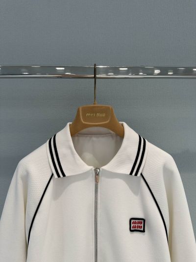 Miu Miu Contrast-Trim Long Sleeve Jacket in White