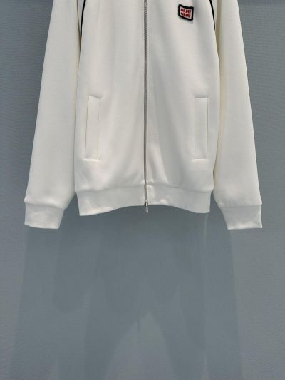 Miu Miu Contrast-Trim Long Sleeve Jacket in White