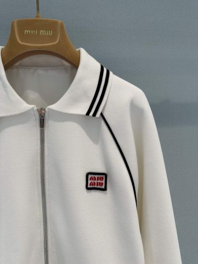 Miu Miu Contrast-Trim Long Sleeve Jacket in White