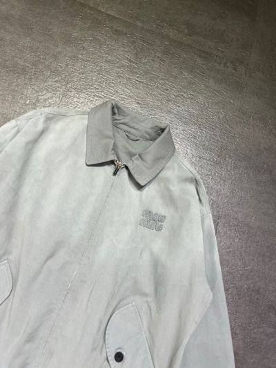 Miu Miu Contrast-Trim Stand Collar Jacket in Light Gray