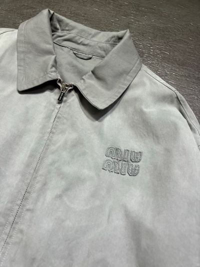 Miu Miu Contrast-Trim Stand Collar Jacket in Light Gray