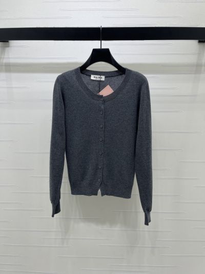 Miu Miu Crew Neck Long Sleeve Cardigan in Grey and Dark Gray