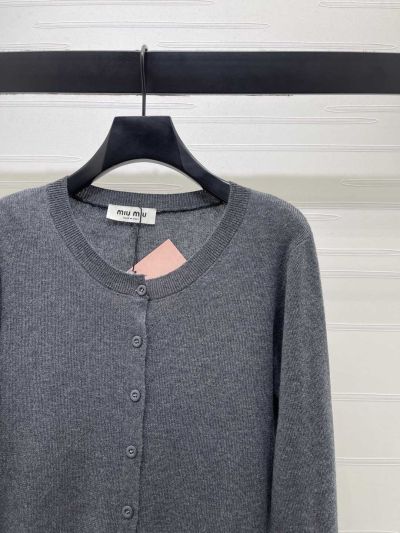 Miu Miu Crew Neck Long Sleeve Cardigan in Grey and Dark Gray