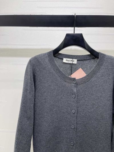Miu Miu Crew Neck Long Sleeve Cardigan in Grey and Dark Gray