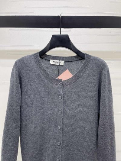 Miu Miu Crew Neck Long Sleeve Cardigan in Grey and Dark Gray
