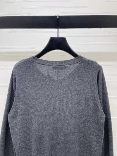 Miu Miu Crew Neck Long Sleeve Cardigan in Grey and Dark Gray