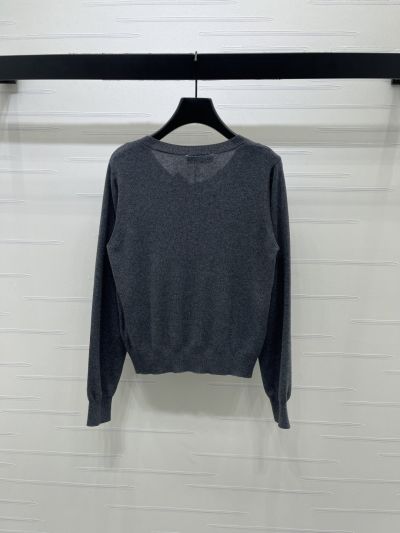 Miu Miu Crew Neck Long Sleeve Cardigan in Grey and Dark Gray