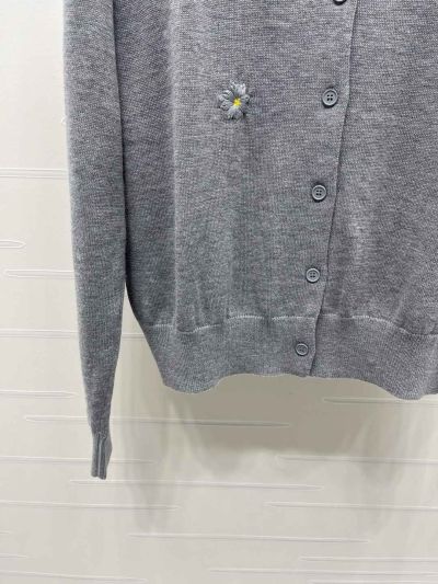Miu Miu Crew Neck Long Sleeve Cardigan in Grey and Navy