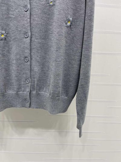 Miu Miu Crew Neck Long Sleeve Cardigan in Grey and Navy
