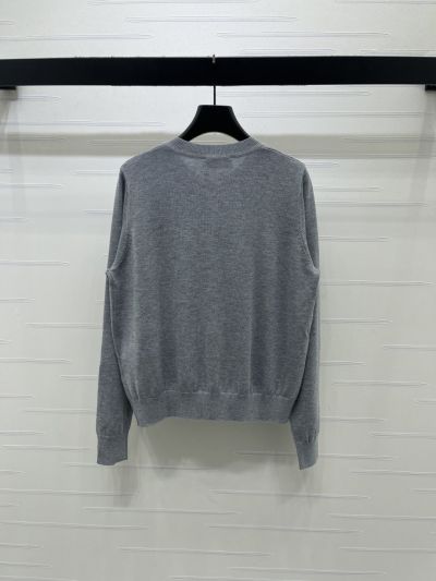 Miu Miu Crew Neck Long Sleeve Cardigan in Grey and Navy
