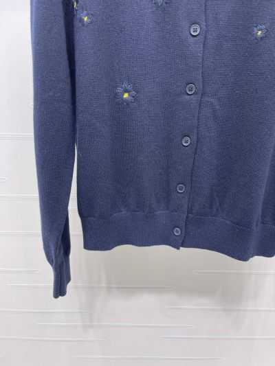 Miu Miu Crew Neck Long Sleeve Cardigan in Navy