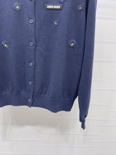 Miu Miu Crew Neck Long Sleeve Cardigan in Navy