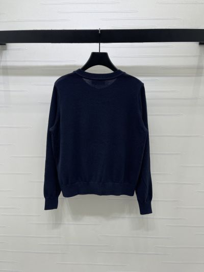 Miu Miu Crew Neck Long Sleeve Cardigan in Navy