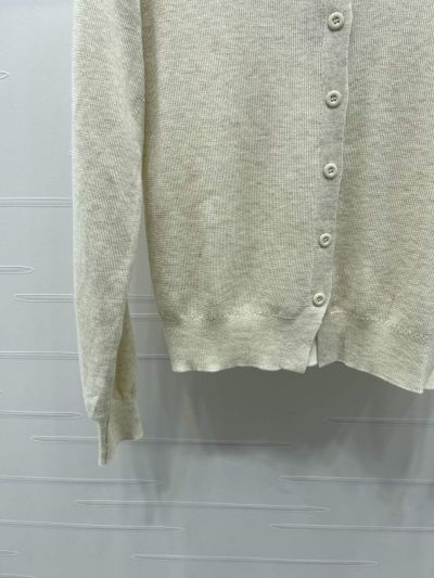 Miu Miu Crew Neck Long Sleeve Cardigan in White