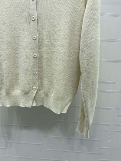 Miu Miu Crew Neck Long Sleeve Cardigan in White