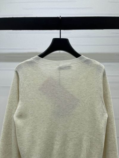 Miu Miu Crew Neck Long Sleeve Cardigan in White