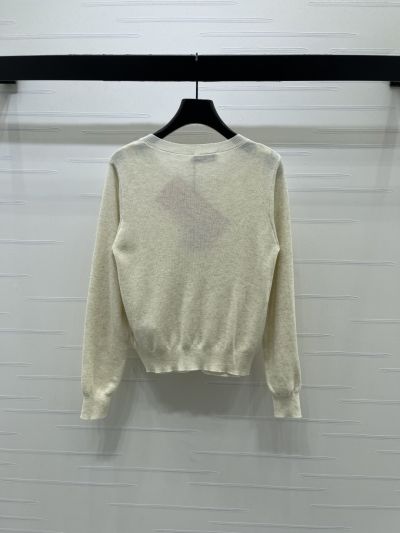 Miu Miu Crew Neck Long Sleeve Cardigan in White