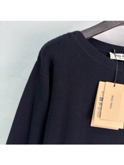 Miu Miu Crew Neck Long Sleeve Sweater in Navy