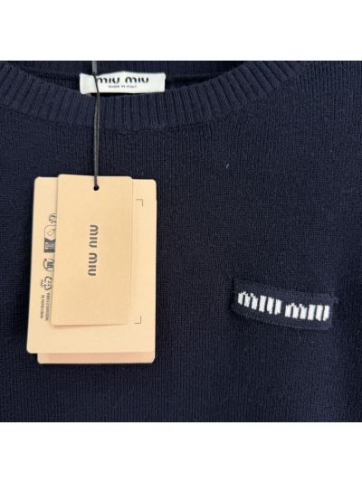 Miu Miu Crew Neck Long Sleeve Sweater in Navy