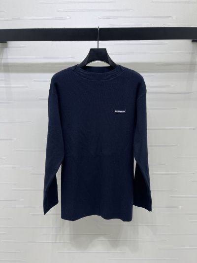 Miu Miu Crew Neck Long Sleeve Sweater in Navy