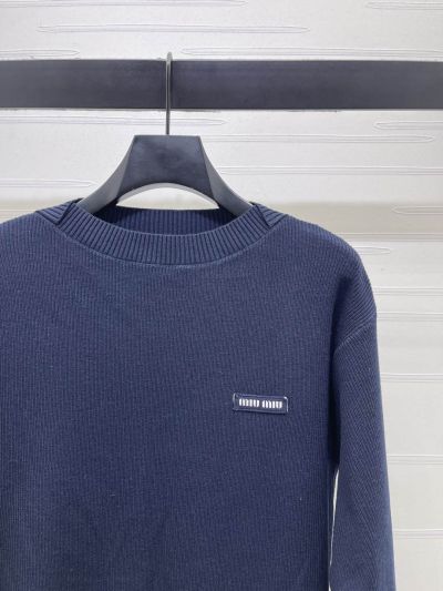 Miu Miu Crew Neck Long Sleeve Sweater in Navy
