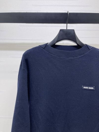Miu Miu Crew Neck Long Sleeve Sweater in Navy